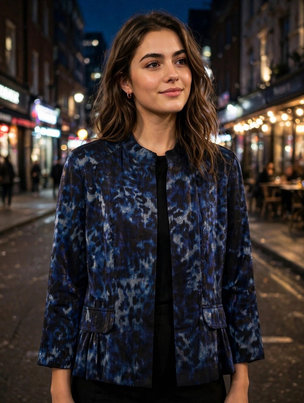 Ruby Rd. Blue and Black Patterned Blazer